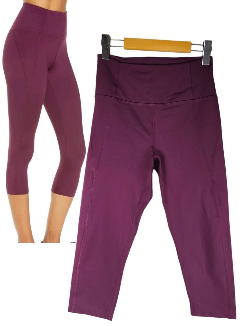 Girlfriend Collective Womens Compressive Pocket Capri Leggings Plum Size M